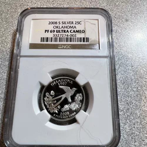 2008 S Oklahoma Silver State 25c NGC PF69 Ultra Cameo