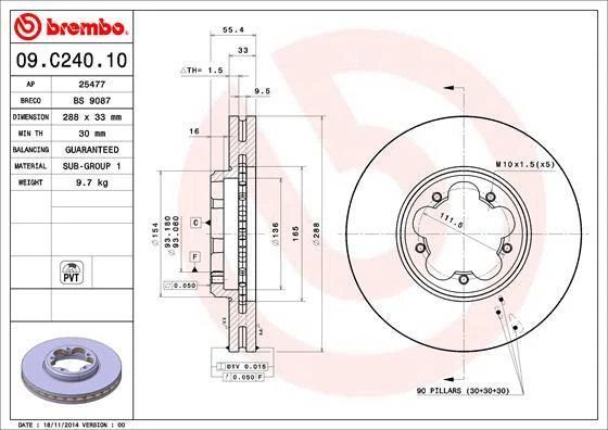 Brembo Front Brake Disc Fits Ford Transit Custom 1.0 2.0 D 2.2 dCi - Image 4 of 4