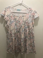 P. S. Kate White Multi Color Floral Print Knit Shirt SEE DESCRIPTION FOR SIZE