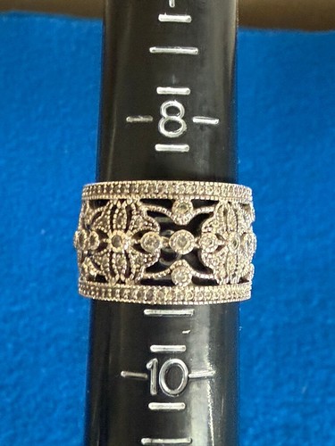 YGI 925 Sterling Silver Filigree 14.7mm Band Ring Size 9 Elegant Wedding Band - Picture 4 of 8