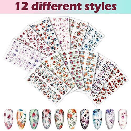 168 Pieces 12 Sheets Full Wraps Nail Polish Stickers Flower Print Bright Style - Picture 2 of 7