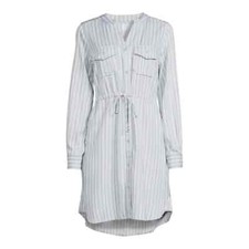 Time & Tru Women's Long Sleeve Utility Shirt Dress Size L Stripe --D1--
