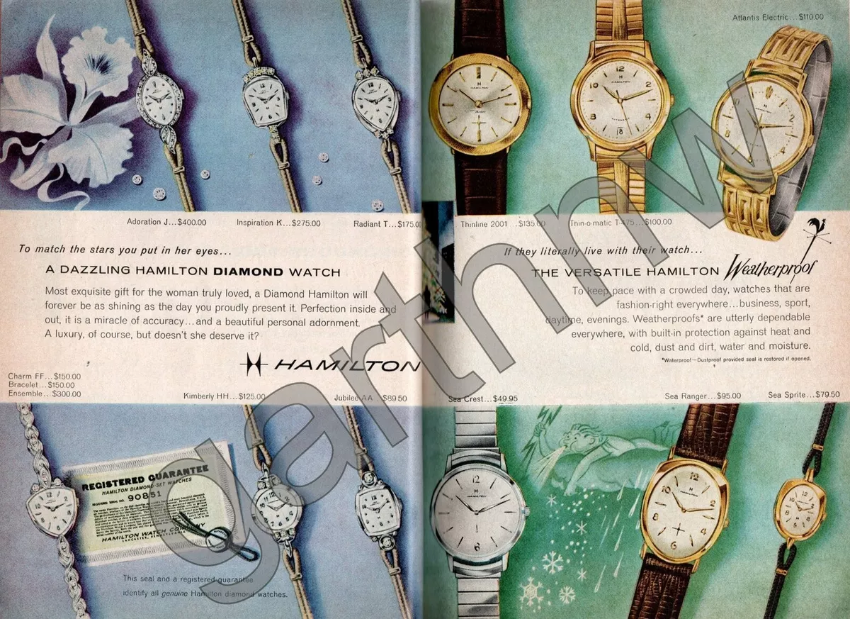 HAMILTON WATCH CHRISTMAS CATALOG 1960 ADVERTISING PICTORIAL INSERT