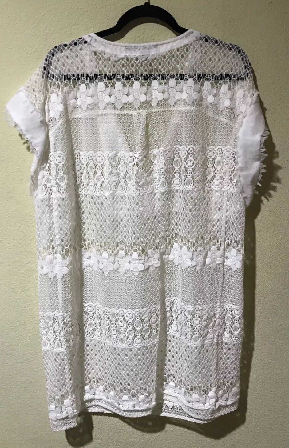 OFF WHITE BCBGMAXAZRIA ABITO BIANCO SPORCO PIZZO COPRICOSTUME TRASPARENTE TAGLIA LARGE V1