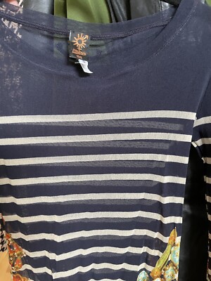 Jean Paul Gaultier Soleil Fuzzi Sheer Mesh Striped Long Sleeve Top