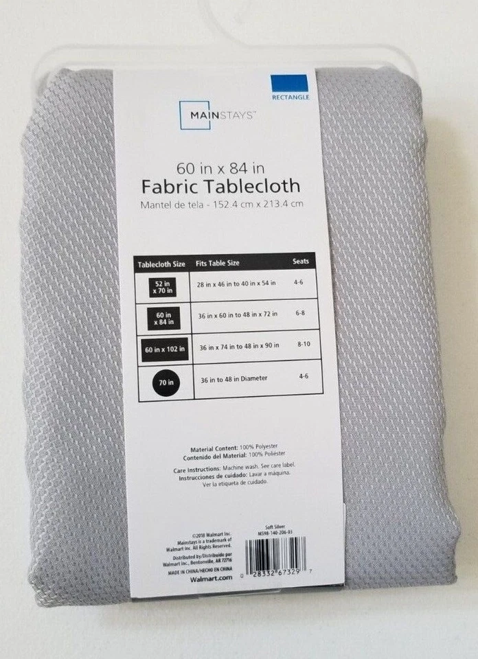 Mainstays Gray Fabric Polyester Tablecloth  60"x84" - Image 3 of 4