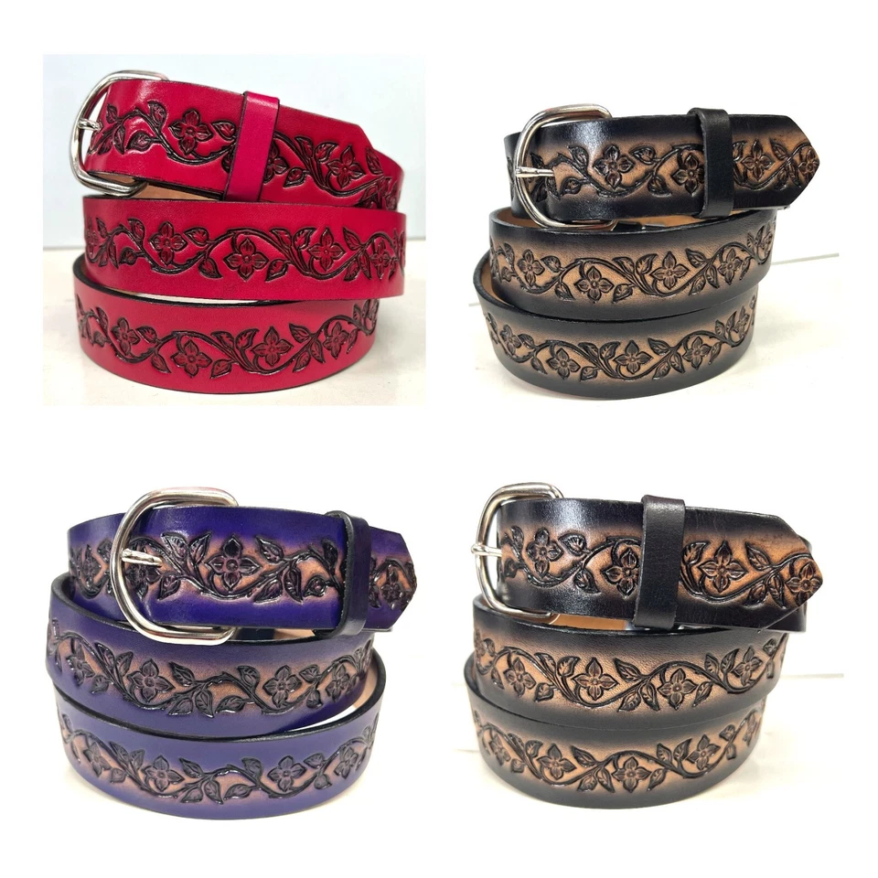 Cinturón para mujer de cuero genuino con flores, 1 1/2" de ancho, vendedor de EE. UU., hecho a mano Foto 4 de 4