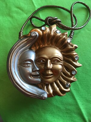 RARE Timmy Woods Eclipse Celestial Sun Moon Love You Forever Wood Carved Purse