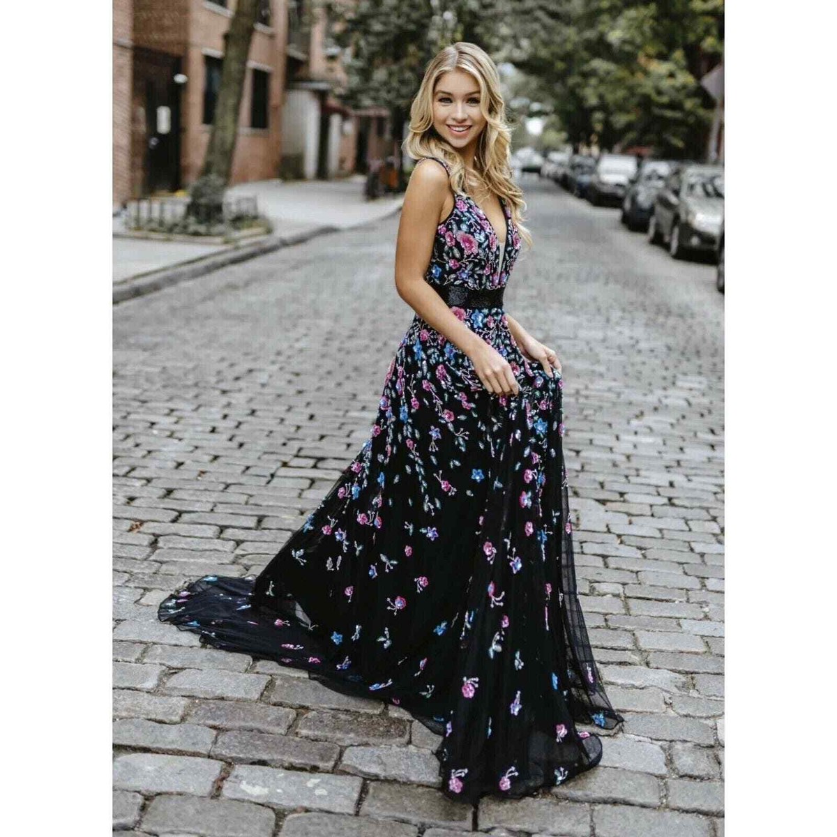 【MAC DUGGAL】ロングドレス ゴールド 長袖 Vネック Aライン MAC DUGGAL ロング ドレス スパンコール 長袖 パーティドレス
