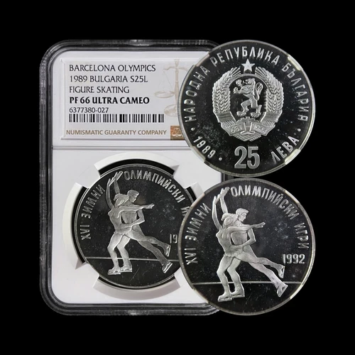 BULGARIA. 1989, 25 Leva, Silver - NGC PF66 - Barcelona Olympics, Figure Skating