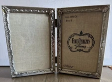 Vintage Metalcraft Silver Ornate Hinged Double Picture Frame