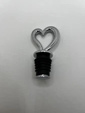 Heart Silver Tone Metal & Black Rubber Wine Bottle Stopper