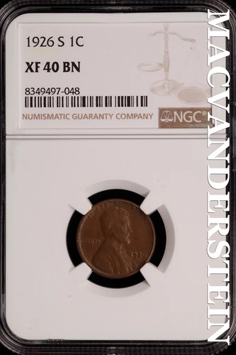 1926-S Lincoln Wheat Cent - NGC XF 40 BN - Scarce  No Reserve  #SLH209