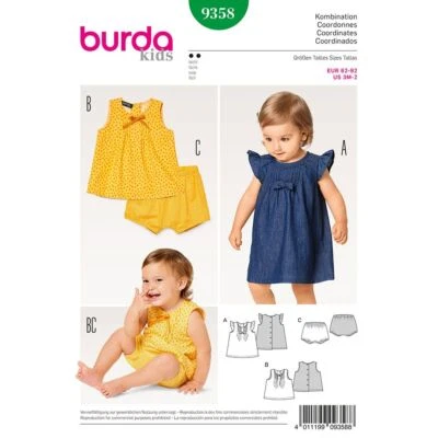 Burda 9358 Babys Passender Nähmuster Alter 3 Monat - 2 Jahre Fähigkeit: Einfach - Bild 1 von 4