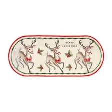 Mud Pie Home Retro Christmas Reindeer Oblong Serving Tray Dish