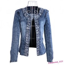 Rhinestone Women's Denim Short Coat Sequins Jacket Outwear Cowboy Korean Fashion
