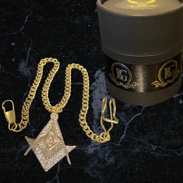 Masonic Gold Pocket Watch Chain Freemason Symbol Freemason Crystal 24k Gold Clad - Image 4 of 4