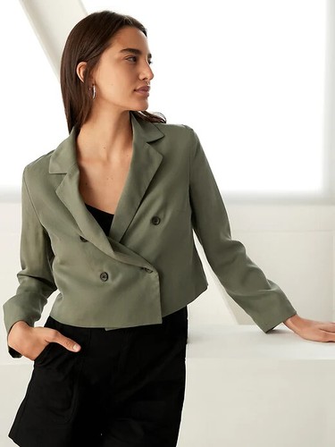 Double-Breasted Cropped TENCEL Blazer 