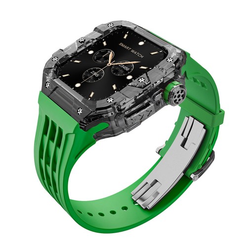 Luxury Transparent Mod Kit For Apple Watch Series 10 46mm Rubebr Band Clear Case - Picture 18 of 30