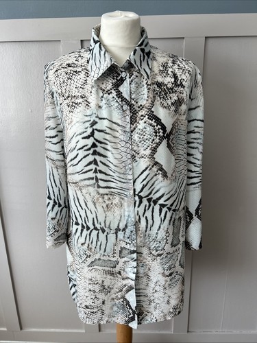 Barbara Lebek Größe Large blau Mix Schlangenmuster Halbarm Knopfleiste Bluse