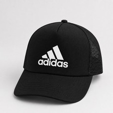 adidas Black Solid Mesh Back Trucker Hat One Size Unisex Adults Sports