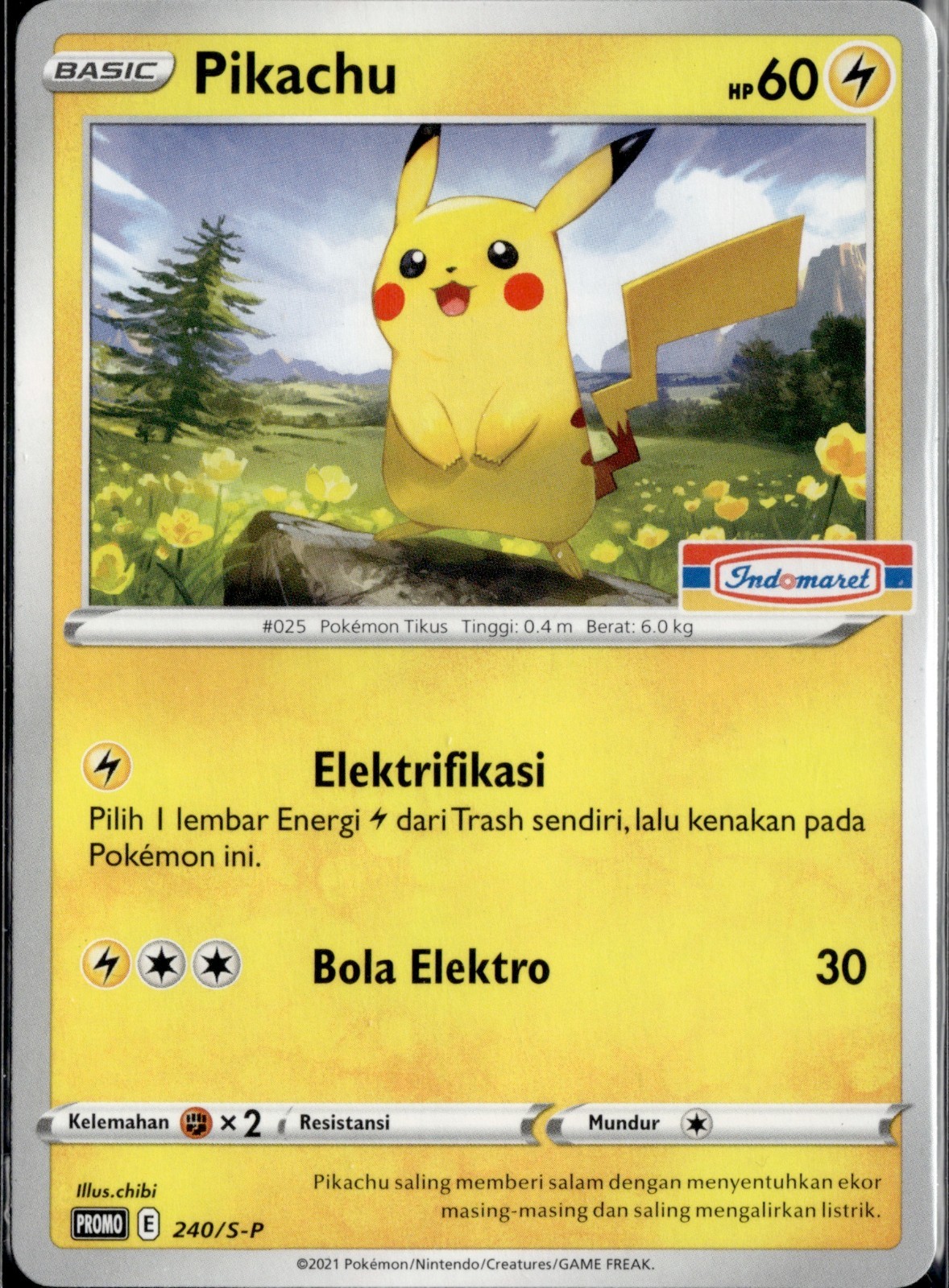 NM - Pokemon 2021 Indonesia Pikachu Promo Card 240/S-P Stamped Indomaret