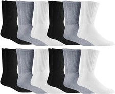Yacht Smith 12 Pairs Mens Cotton Crew Socks, Solid, Athletic Sports Socks