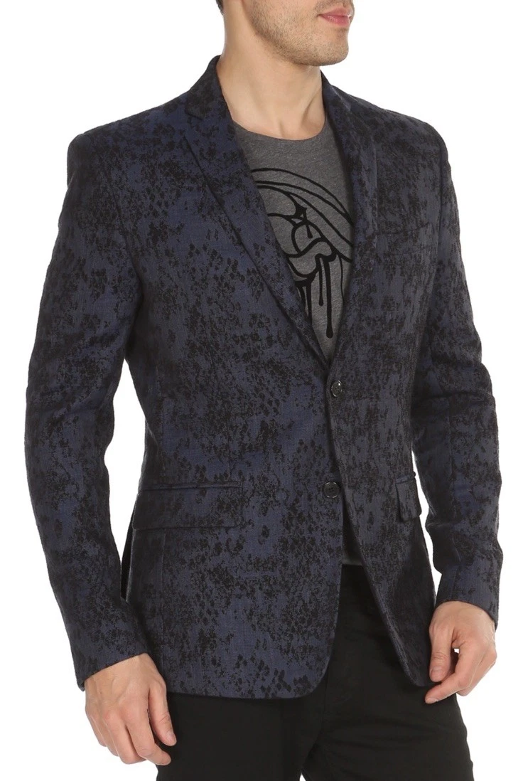 Versace — NEW Versace Collection Textured Jacquard Blazer Sport Coat - Navy/Black - 40 US