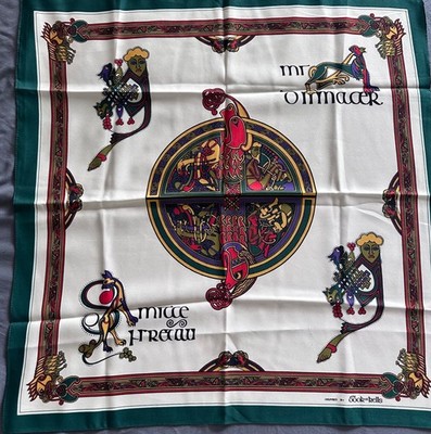 Vintage Irish Scarf Book of Kells Medieval Celtic Cross 27'' Square