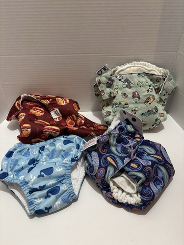 Lot 4 Bulk 3 Cloth Reusable Baby Diapers + 1 NEW Swimming Diaper. Name Brands