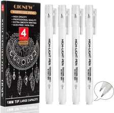 1mm Fine Point Gel Ink Pen Set Artists Drawing, 4 Pack, White Gel Pens