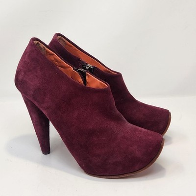 Acne Studios Burgundy Suede Ankle Heeled Booties Size 37 US 7 Zipper Platform