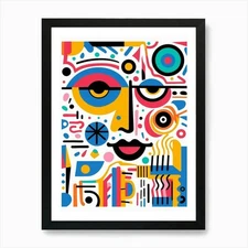 Geometric Pop Art Face 3 Art Print Framed Wall Art Poster Canvas Print Picture