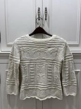 Tommy Bahama Women  s Knit Sweater Small 4/6 Cream Textured Palm Patterned