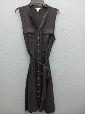 Croft & Barrow Women L Dress Black Polyester Sleeveless Button Front Tie Belt