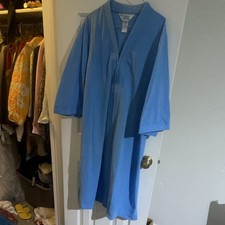 Sears Take-Along vintage Women's Blue Nylon Terry Wrap Robe L V-Neck 3/4 Sleeve