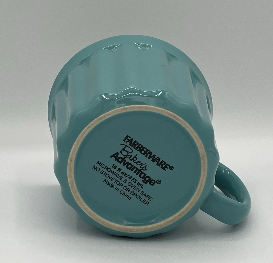 Farberware Baker’s Advantage verde azulado acanalado taza de cerámica 16 oz taza de café horno seguro Foto 3 de 4