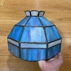 Vintage Tiffany Style Stained Glass Blue Hanging Lamp Shade 9in Width 8in Height