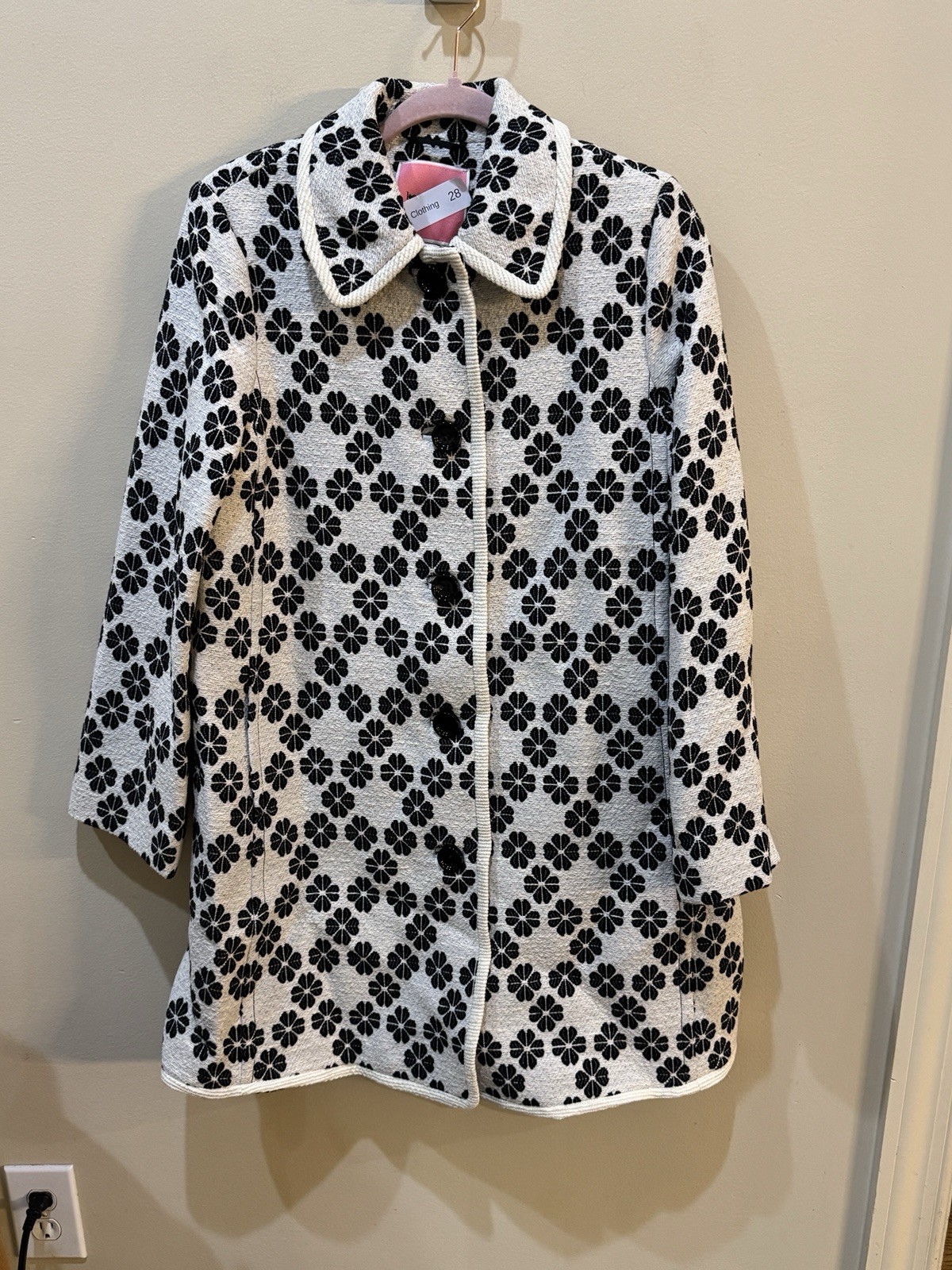 Kate Spade Spade Tweed Coat in a black and cream cotton-blend jacquard fabric thumbnail 4