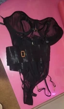 FORPLAY CATALOG BLACK MESH SHEER TEDDY WITH BELTED MIDDLE GOLD BACK ZIPPER XL