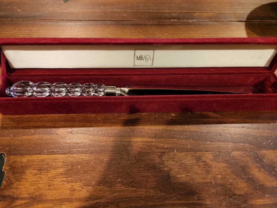 MIKASA AUSTRIA~ Cuchillo para pastel de boda plateado cristal mango ROUSSEAU Foto 3 de 4