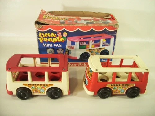 2 Vintage Fisher Price Little People Mini Van Bus Toy box lot