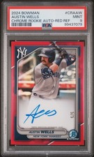 2024 Bowman Chrome Austin Wells RC Auto #5/5 PSA 9 Mint Red Refractor Bookend