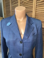 Hunt Coat VICMEAD LV23 HORSE COUNTRY CARROT VIRGINA Smoke Blue Box Plaid Lds 8