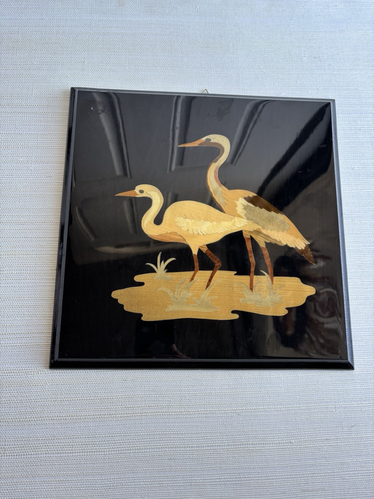 Inlaid Marquetry Crane Scene Made In Italy