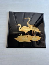 Inlaid Marquetry Crane Scene Made In Italy