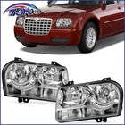Pair Replacement Headlights Halogen Chrome Headlamps For 2005-2010 CHRYSLER 300
