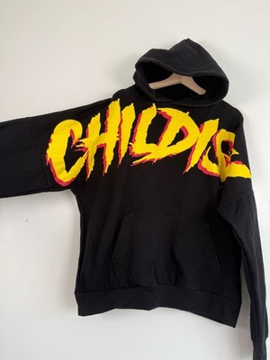 Childish Hoodie Größe Medium Flammen Herren schwarz Oversized TGF gelb rot Spruch