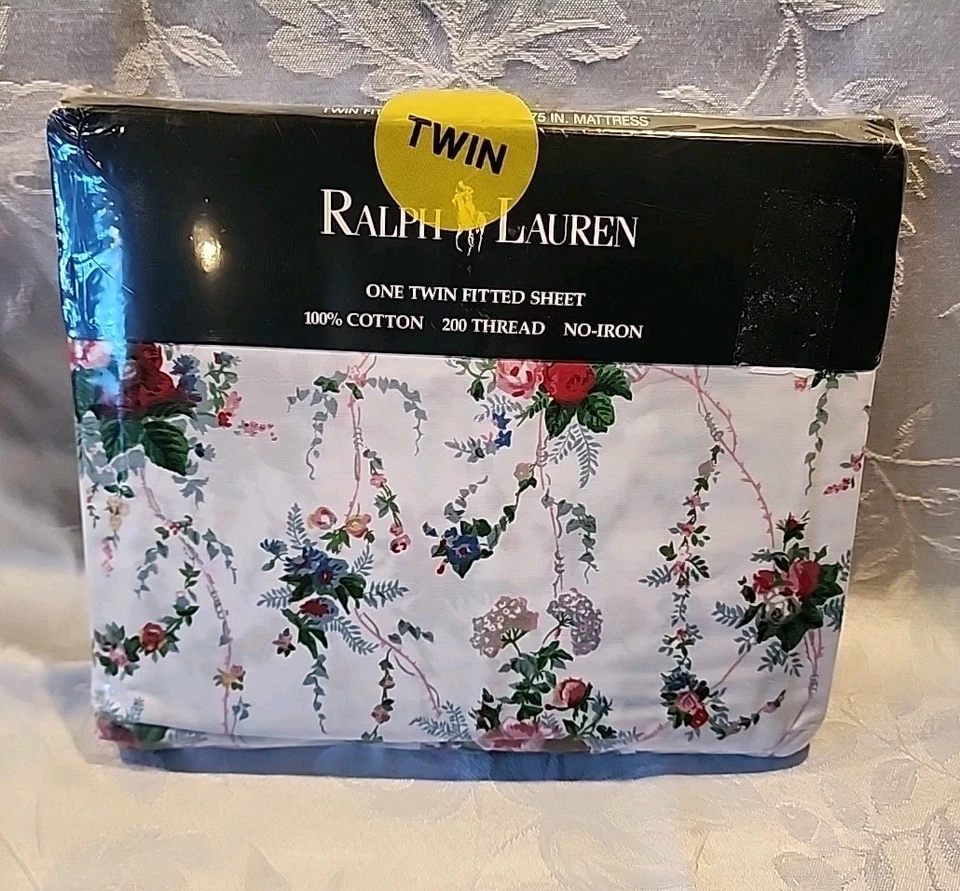 Sábana bajera Ralph Lauren Blaine One Twin nueva en paquete 1989 vintage 100 % algodón Foto 4 de 4