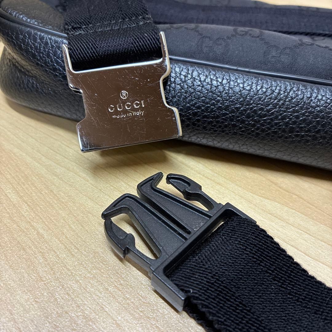 GUCCI GG Canvas Waist Bag Black Leather Unisex Authentic Crossbody Bag thumbnail 12